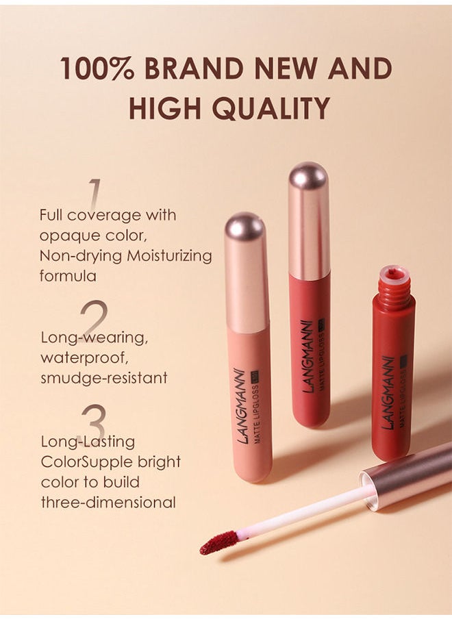 LANGMANNI - 6 Colors Matte Nude Lipstick Set Liquid Lipstick Velvet Lip Gloss Lip Stain Long Lasting Waterproof Nude Pink Lipstick Set for Women Lip Makeup Kits - Image 1