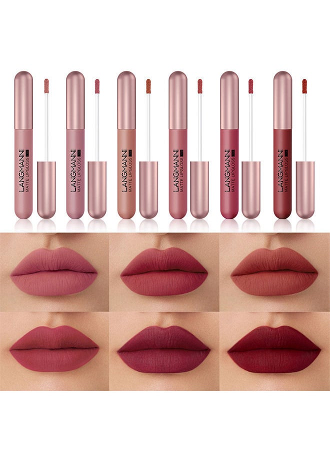 LANGMANNI - 6 Colors Matte Nude Lipstick Set Liquid Lipstick Velvet Lip Gloss Lip Stain Long Lasting Waterproof Nude Pink Lipstick Set for Women Lip Makeup Kits - Image 1