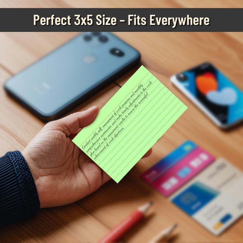 Nichela 300 Count Index Cards 3 x 5 Inch Ruled Green Index Cards, Flash Cards College Ruled for School, College, Office and Home Organization, Durable Study To Do List Note Cards with Ruled Lines - Image 4