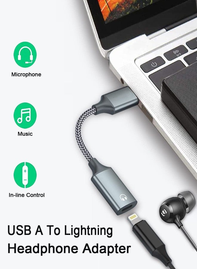 LecLooc USB A to Lightning Audio Adapter Cable USB 3.0 Male to Lightning Female HiFi Audio Headphones Converter Fit with USB A MacBook Computer PC Support Volume Control Mic Nylon Braided (Grey) - Image 3