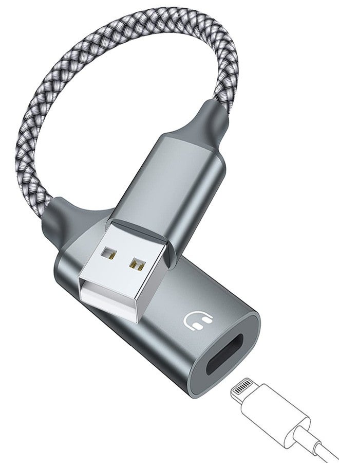 LecLooc USB A to Lightning Audio Adapter Cable USB 3.0 Male to Lightning Female HiFi Audio Headphones Converter Fit with USB A MacBook Computer PC Support Volume Control Mic Nylon Braided (Grey) - Image 1
