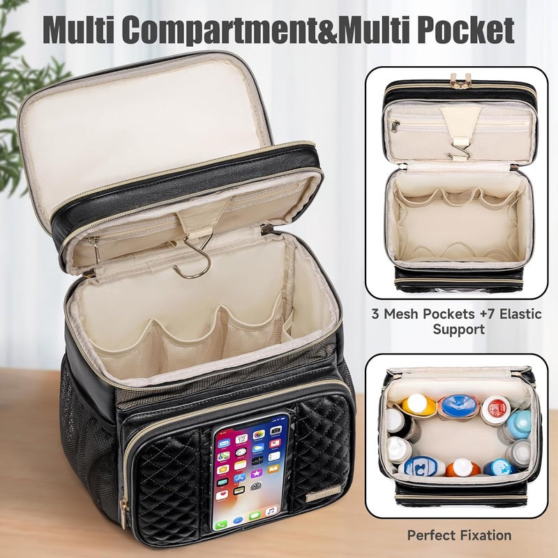 Tealari Large Leather Toiletry Bag for Women Men,Bathroom Bag,Water Resistant Shower Bag,Makeup Bag,Portable Shower Caddy for College Dorm,Hanging Travel Toiletry Bag with Transparent Waterproof Phone Pocket - Image 5