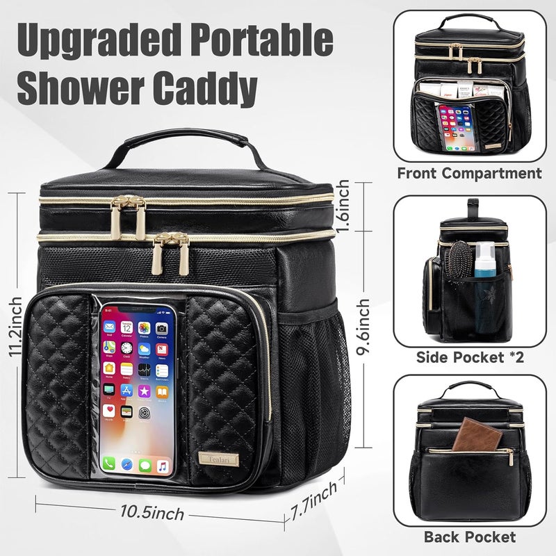 Tealari Large Leather Toiletry Bag for Women Men,Bathroom Bag,Water Resistant Shower Bag,Makeup Bag,Portable Shower Caddy for College Dorm,Hanging Travel Toiletry Bag with Transparent Waterproof Phone Pocket - Image 4