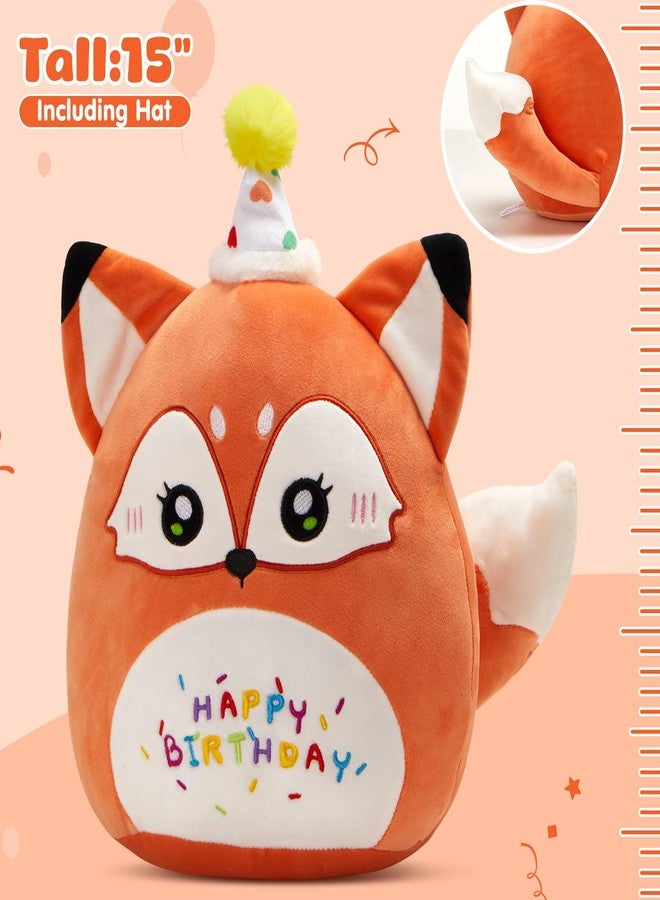 Glow Guards 15'' Happy Birthday Red Fox Plush Pillow,Cute Fox Stuffed Animal,Soft Plush Toy Birthday Party Decoration Gifts for Kids Girls Boys Toddlers - Image 3