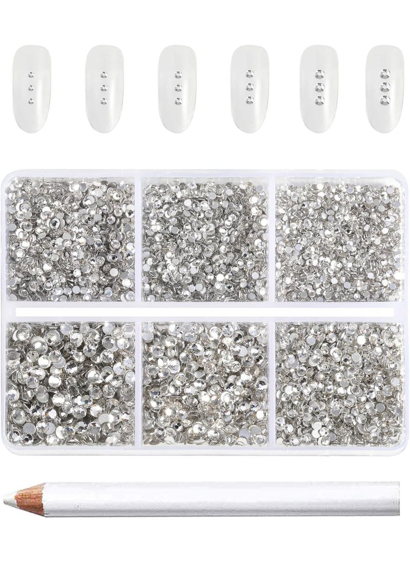 BEADSLAND Beadsland 7200pcs Flatback,Clear Rhinestones Nail Gems Round Crystal for Crafts,Mixed 6 Sizes with Wax Pencil Kit, SS3-SS10 