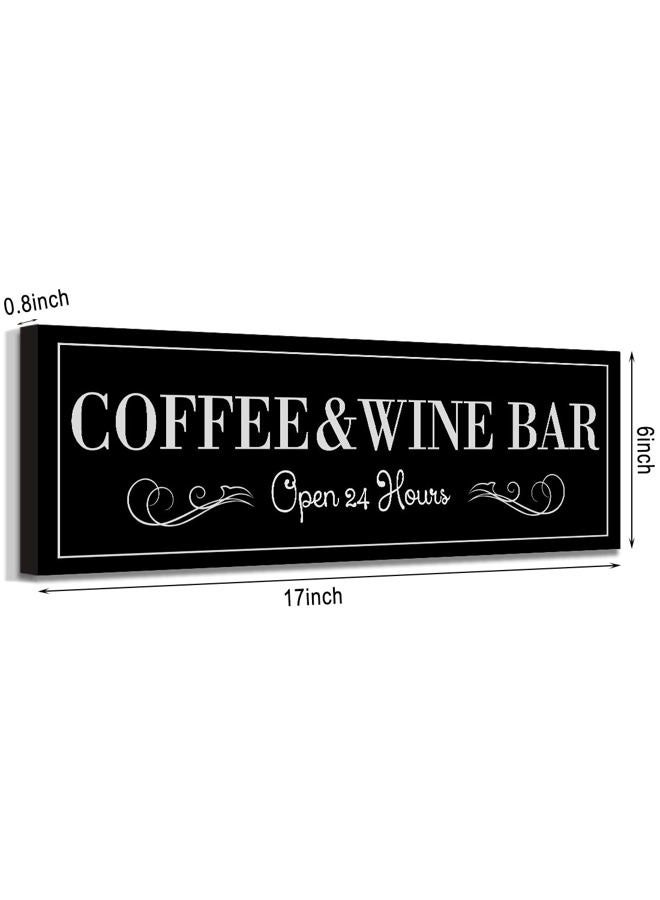 WOWGOOMO Coffee and Wine Bar Signs Decor, Classic Kitchen Wine Cabinet Decorative Signs & Plaques, Black Bar Accessories, 6x17 Inches - Image 2