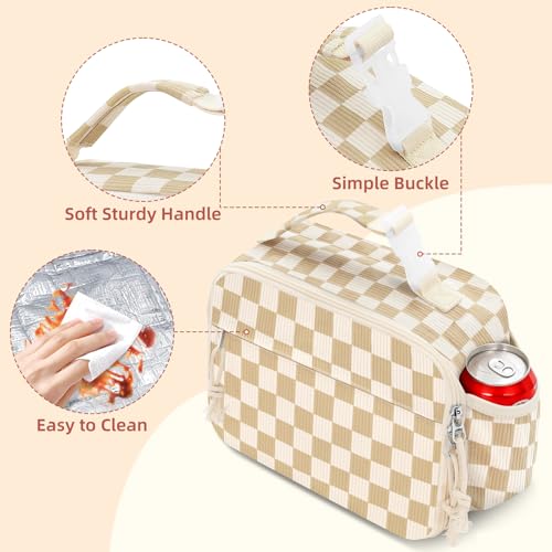CrazyTerra Insulated Lunch Bag for Girls & Boys, Kids & Teens – Cute Checkered Lunch Box with Side Pockets, Buckle Handle for Backpack Hanging, Lightweight Waterproof Lunchbox for School, Teens, Women & Man ﻿ - Image 4