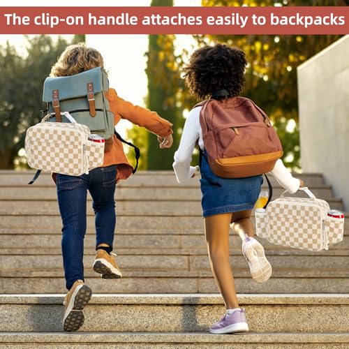 CrazyTerra Insulated Lunch Bag for Girls & Boys, Kids & Teens – Cute Checkered Lunch Box with Side Pockets, Buckle Handle for Backpack Hanging, Lightweight Waterproof Lunchbox for School, Teens, Women & Man ﻿ - Image 2