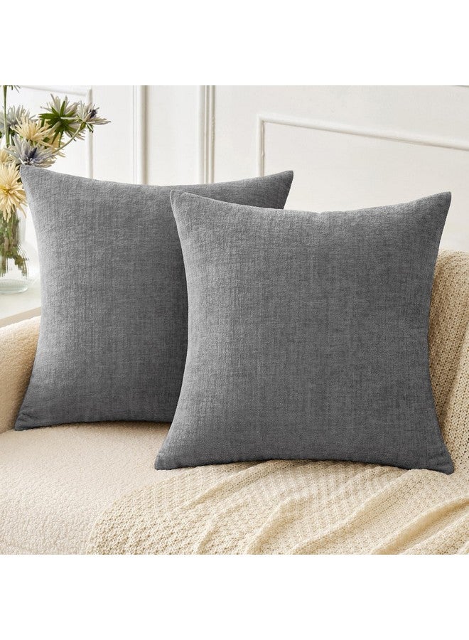 MIULEE Pack of 2 Couch Throw Pillow Covers 18x18 Inch Soft Dark Gray Chenille Pillow Covers for Sofa Living Room Solid Dyed Pillow Cases - Image 1