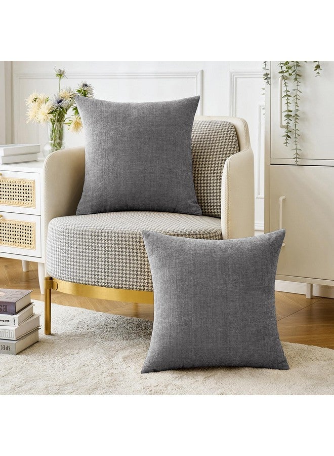 MIULEE Pack of 2 Couch Throw Pillow Covers 18x18 Inch Soft Dark Gray Chenille Pillow Covers for Sofa Living Room Solid Dyed Pillow Cases - Image 5