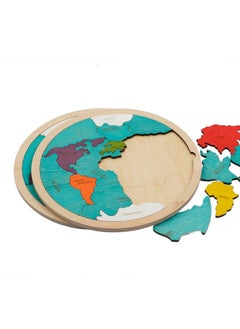 EKOPLAY 7 Continents  5 Oceans of The Earth Wooden Jigsaw Puzzle for Kids  21 Puzzle Pieces  Learning  Educational Toy Gift for Boys  Girls Ages 3 Years and Above  - Image 1