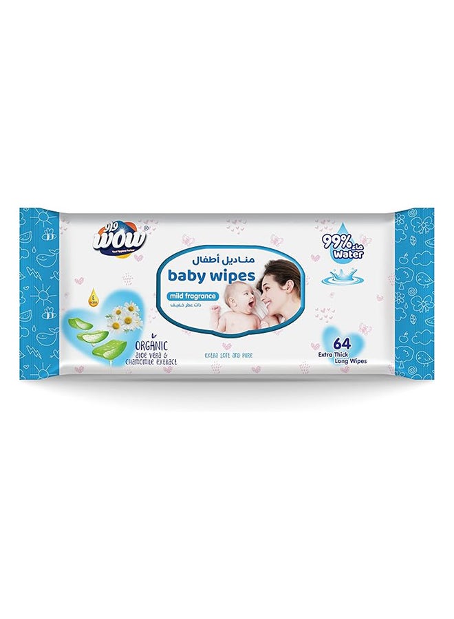 WOW Baby Wipes - Mild Fragrance 99% Water Wipes | Extra Thick Long Wipes with Organic Aloe Vera, Chamomile Extract and Vitamin E, Gentle on sensitive skin|64's (2 + 1) value pack, 192 Wipes - Image 3