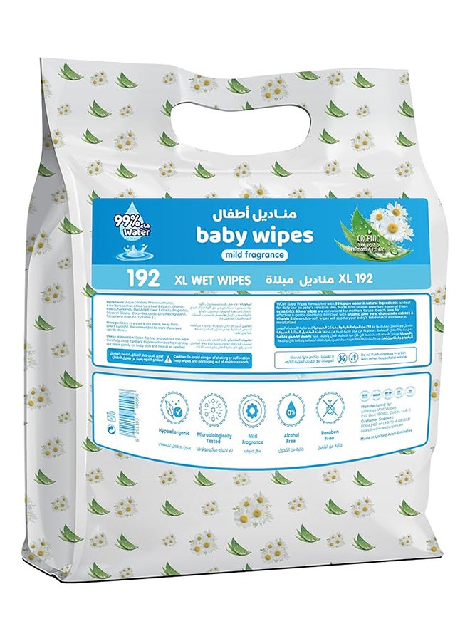 WOW Baby Wipes - Mild Fragrance 99% Water Wipes | Extra Thick Long Wipes with Organic Aloe Vera, Chamomile Extract and Vitamin E, Gentle on sensitive skin|64's (2 + 1) value pack, 192 Wipes - Image 2
