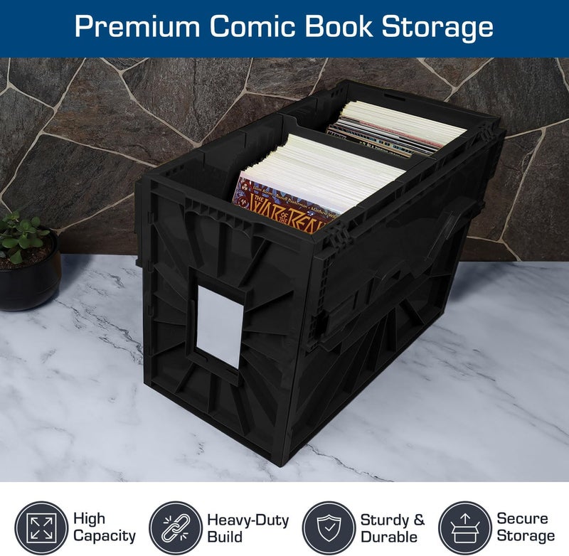 BCW Comic Bin, Black - Holds 150 Comics, Acid Free Storage and Organizer, Heavy Duty Plastic, Stackable, Includes Partition - Image 4