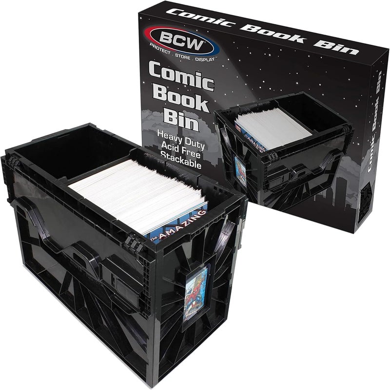 BCW Comic Bin, Black - Holds 150 Comics, Acid Free Storage and Organizer, Heavy Duty Plastic, Stackable, Includes Partition - Image 1