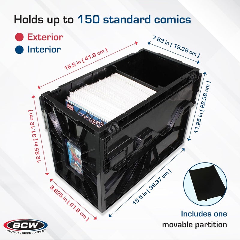 BCW Comic Bin, Black - Holds 150 Comics, Acid Free Storage and Organizer, Heavy Duty Plastic, Stackable, Includes Partition - Image 3