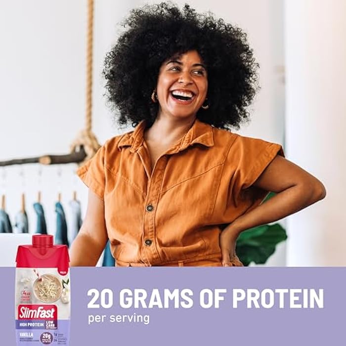 SlimFast Protein Shake, Vanilla- 20g Protein, Meal Replacement Shake Ready to Drink, High Protein with Low Carb and Low Sugar, 24 Vitamins and Minerals, 12 Count (Pack of 1) (Packaging May Vary) - Image 5