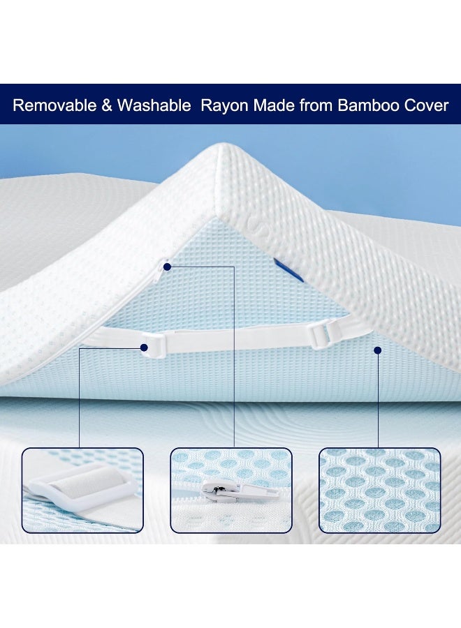 subrtex Inch Inch Bedding Topper Cover Removable Cool Mattress Protectors Washable with Adjustable Straps Anti-Slipping Meshing Backing Bamboo Fabric with Zipper Queen MTC440 - Image 4
