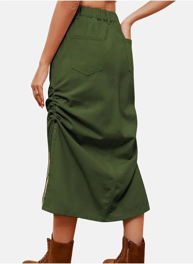 YUNIQEE Green Denim Midi Skirts