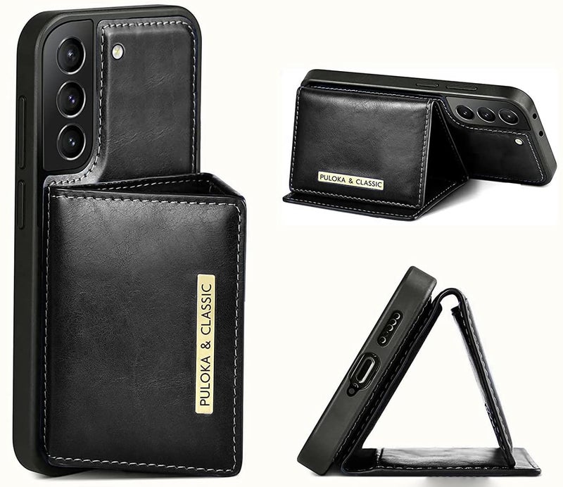PULOKA Wallet Back Case - Compatible for Samsung S23 Plus - Vegan Leather Phone Cover - Detachable Card Holder Case with Kickstand - Shockproof, Anti Scratch & Raised Edges for Protection - Black - Image 1