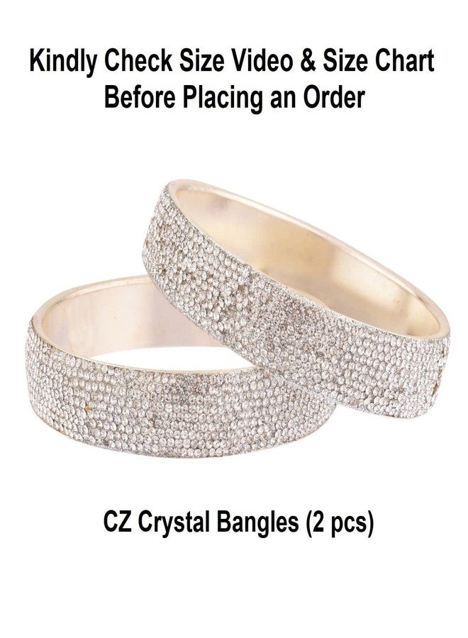 Efulgenz Rakshabandhan Gift Rhinestone Bangle Bracelet CZ Crystal Bridal Wedding Party Bracelet Indian Bangle Set Fashion Jewelry for Women (2 Pcs) Size 2.8 - Image 5
