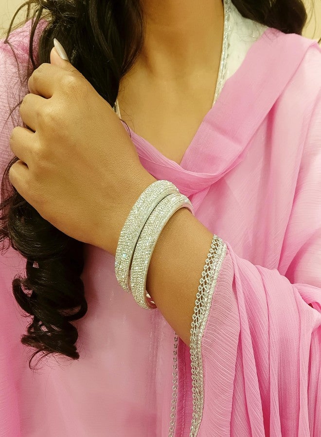 Efulgenz Rakshabandhan Gift Rhinestone Bangle Bracelet CZ Crystal Bridal Wedding Party Bracelet Indian Bangle Set Fashion Jewelry for Women (2 Pcs) Size 2.8 - Image 4