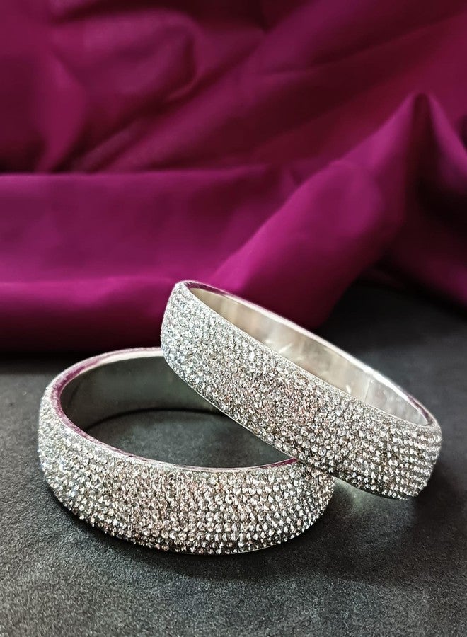 Efulgenz Rakshabandhan Gift Rhinestone Bangle Bracelet CZ Crystal Bridal Wedding Party Bracelet Indian Bangle Set Fashion Jewelry for Women (2 Pcs) Size 2.8 - Image 2