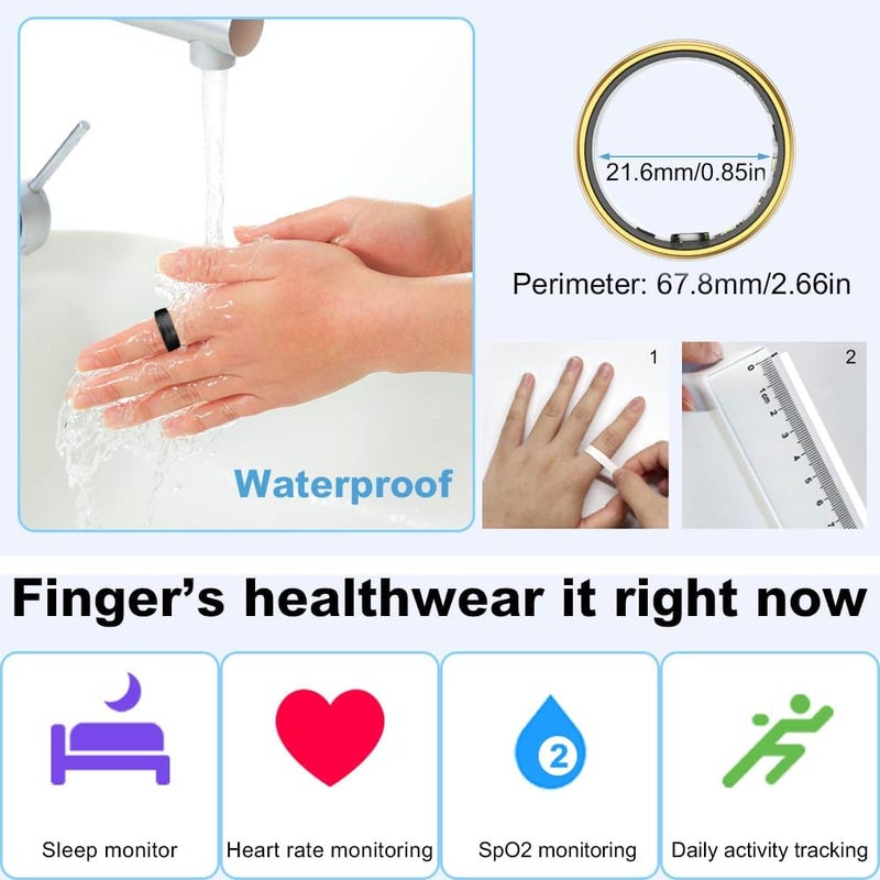R6 Smart ring, waterproof fitness sleep smart ring for men and women, gift (Gold) - Image 4