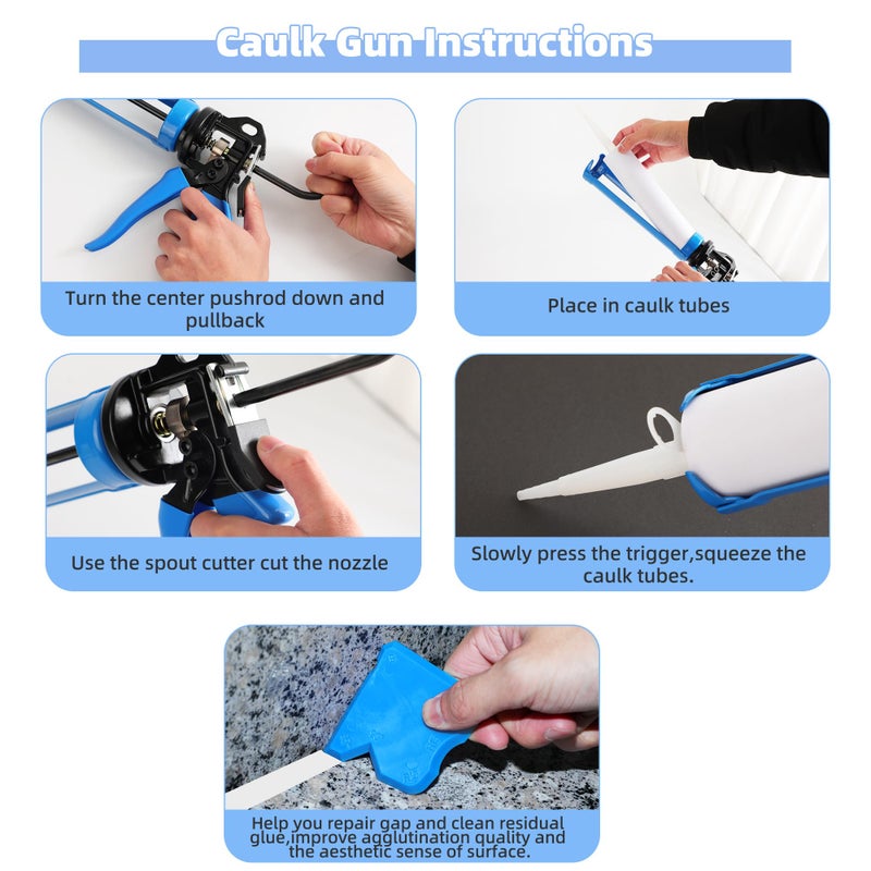 Leikius PRO Caulk Gun Kit Heavy Duty Silicone Caulking Gun Thrust Ratio 25:1 No-drip Rotating Barrel and Caulking Tools,Sealant Tools Grout Scraper For Kitchen Bathroom Sink Joint,With Gift Box - Image 5