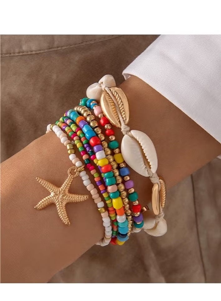 Ambrette 12-Piece Bohemian Rice Grain Necklaces & Bracelets Set, Shell & Star Charms, Multi-Style Summer Beach Party Jewelry for Women, Handmade Beaded Accessories, Perfect Festival & Holiday Gift - Image 4
