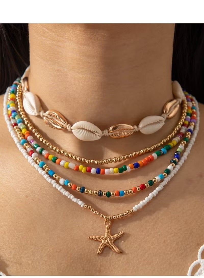 Ambrette 12-Piece Bohemian Rice Grain Necklaces & Bracelets Set, Shell & Star Charms, Multi-Style Summer Beach Party Jewelry for Women, Handmade Beaded Accessories, Perfect Festival & Holiday Gift - Image 2