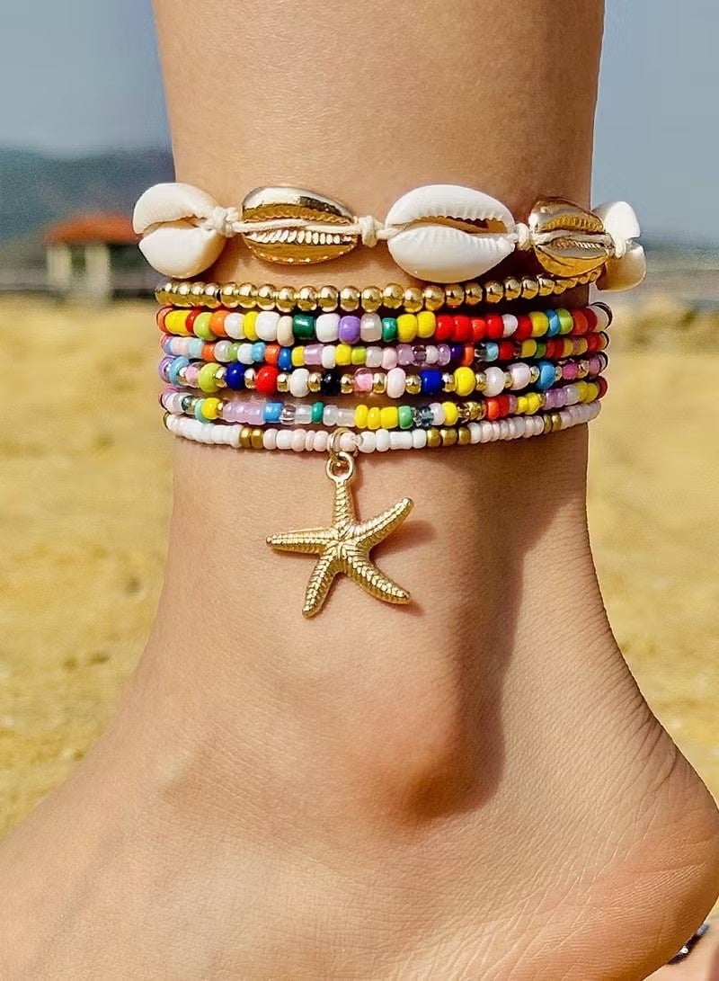 Ambrette 12-Piece Bohemian Rice Grain Necklaces & Bracelets Set, Shell & Star Charms, Multi-Style Summer Beach Party Jewelry for Women, Handmade Beaded Accessories, Perfect Festival & Holiday Gift - Image 3