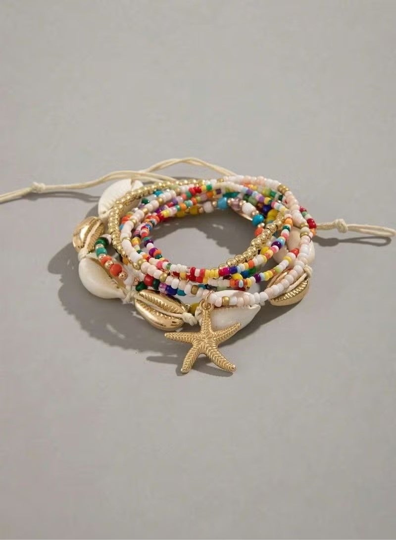Ambrette 12-Piece Bohemian Rice Grain Necklaces & Bracelets Set, Shell & Star Charms, Multi-Style Summer Beach Party Jewelry for Women, Handmade Beaded Accessories, Perfect Festival & Holiday Gift - Image 5