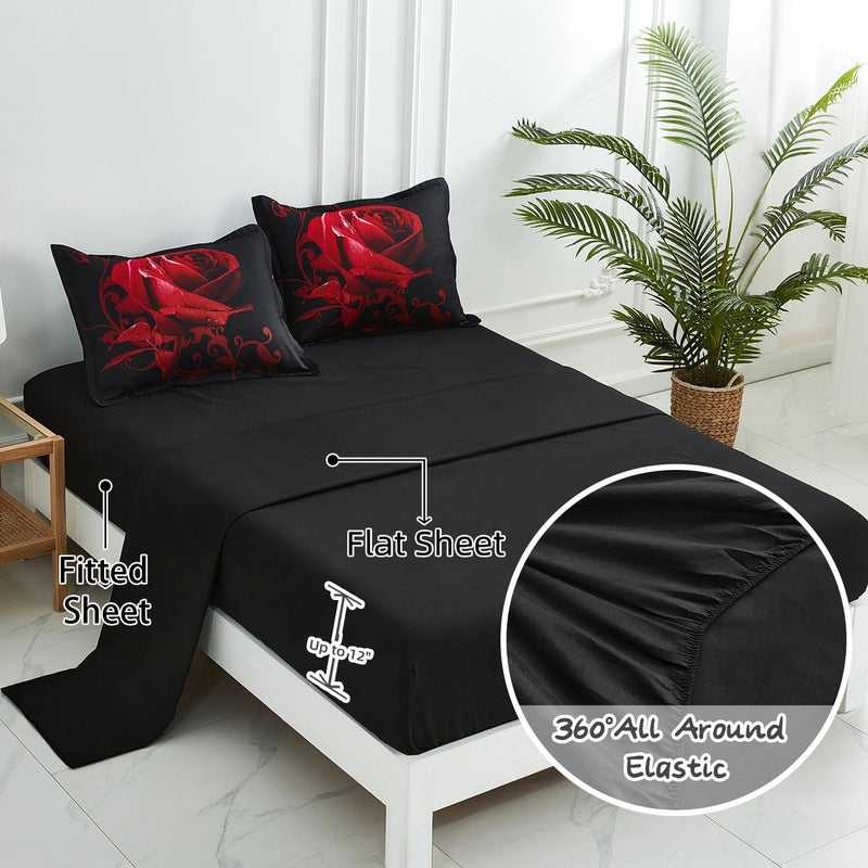 Xruibed Red Comforter Set Queen 7 Piece Bed in a Bag Red Rose Flower Comforter with Sheet Set Soft Micorfiber Reversible Bedding Set (1 Comforter,2 Pillow Shams,1 Flat Sheet,1 Fitted Sheet,2 Pillowcases) - Image 4