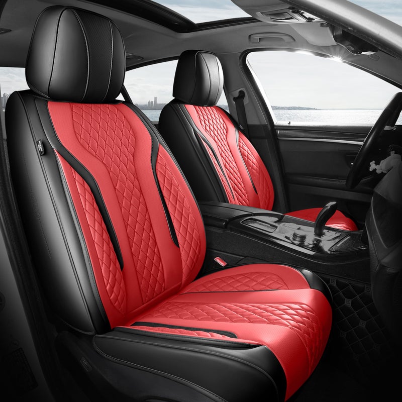 FEINEPRO Leather Car Seat Covers Full Set, Breathable Faux Leather Seat Covers for Cars SUV Sedan Waterproof BlackRed - Image 1