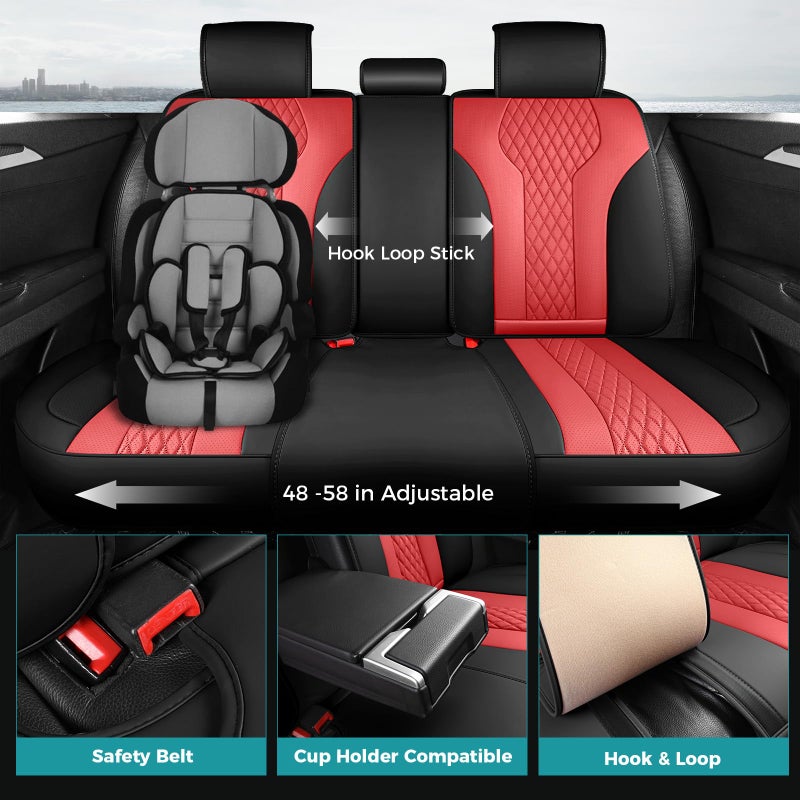 FEINEPRO Leather Car Seat Covers Full Set, Breathable Faux Leather Seat Covers for Cars SUV Sedan Waterproof BlackRed - Image 3