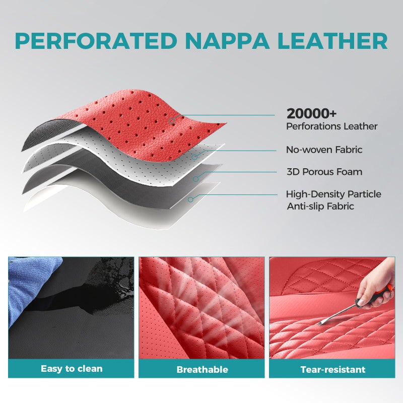 FEINEPRO Leather Car Seat Covers Full Set, Breathable Faux Leather Seat Covers for Cars SUV Sedan Waterproof BlackRed - Image 4