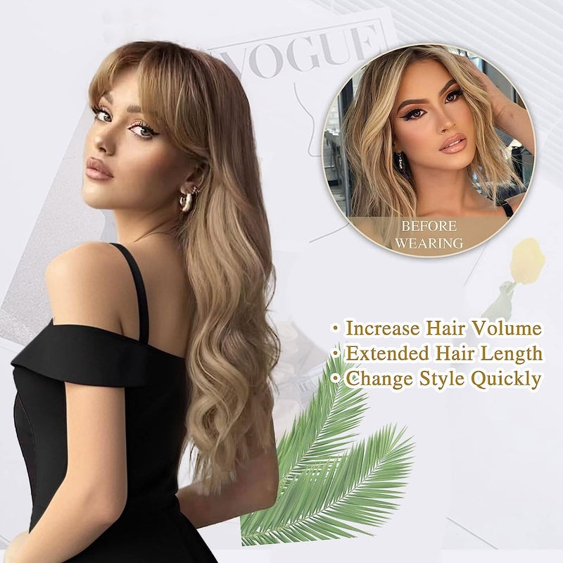 Lativ Blonde Wig With Bangs Long Wavy Curly Ombre Wig with Dark Root Synthetic Heat Resistant Wigs for Women Daily Party Use 26 Inches - Image 5