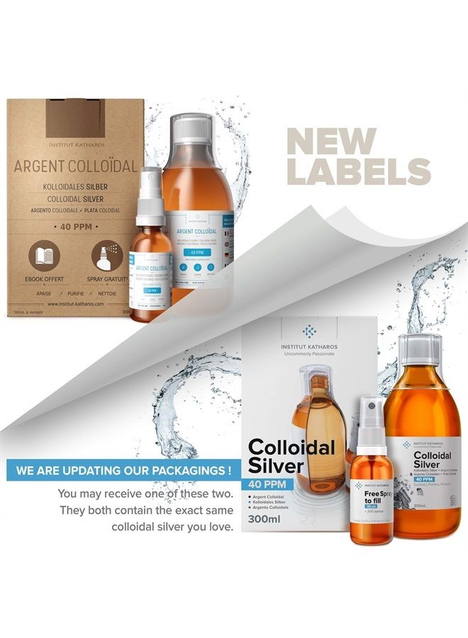 Premium Colloidal Silver 40ppm 34 fl oz ● Optimal Concentration Formula, Smaller Particles, Better Results ● Laboratory Certified ● Liquid Silver Made in EU ● Free Spray Bottle to Fill & Ebook