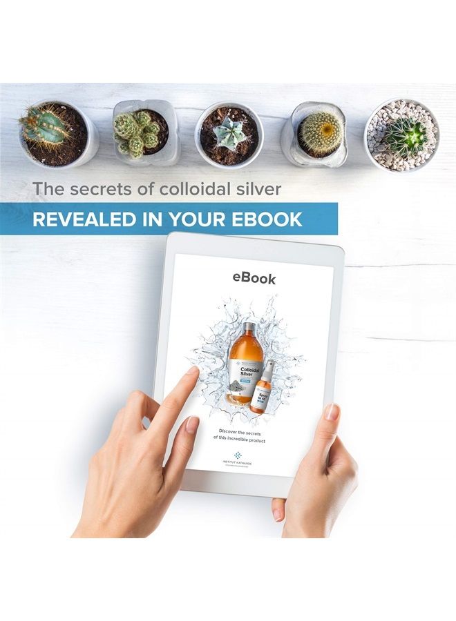 Premium Colloidal Silver 40ppm 34 fl oz ● Optimal Concentration Formula, Smaller Particles, Better Results ● Laboratory Certified ● Liquid Silver Made in EU ● Free Spray Bottle to Fill & Ebook