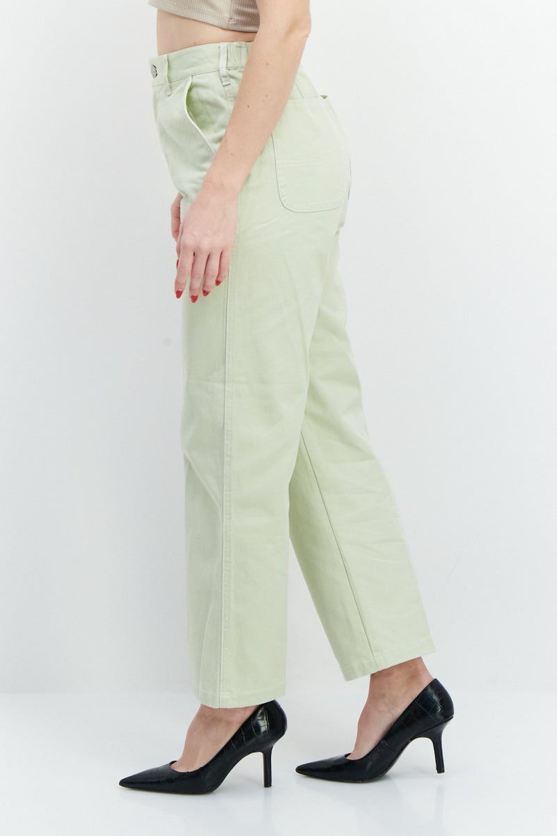 OBEY Women Regular Fit Plain Cargo Pants, Light Green - Image 2