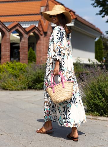 miduo Womens 2025 Maxi Dress Short Sleeve V Neck Summer Casual Beach Bohemian Boho Sundress Long Maxi Dresses M - Image 5