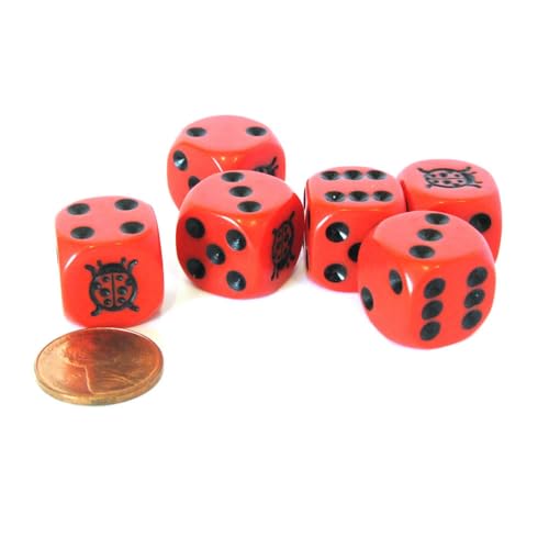 Koplow Games Ladybug Dice Game Red Opaque Dice with Black Pips D6 16mm (5/8in) - Image 2