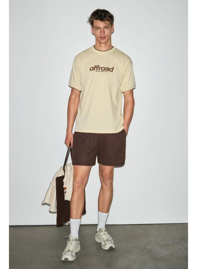 GRIMELANGE ROUGH Men's 100% Organic Cotton Contrast Yoke Printed Detailed Regular Fit Yellow T-Shirt. - Image 3