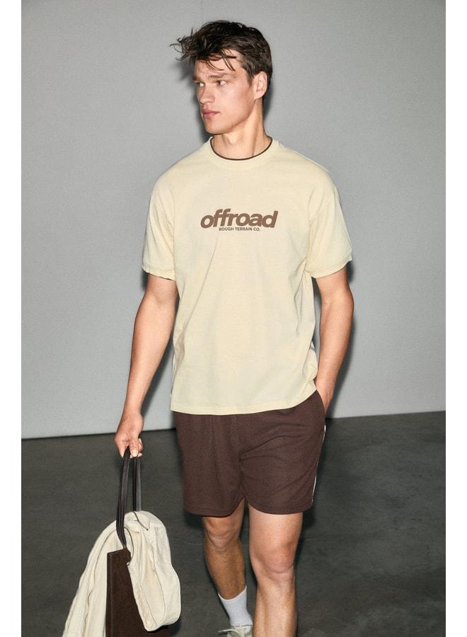 GRIMELANGE ROUGH Men's 100% Organic Cotton Contrast Yoke Printed Detailed Regular Fit Yellow T-Shirt. - Image 2