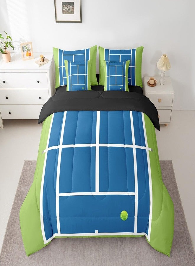Man Fei Manfei Tennis Court Bed Set in a Bag 7 Pcs,US Tennis Competition Sports Game Field Bedding Set,Geometric Stripes Patchwork Blue Green Comforter with Fitted,Flat Sheet,Pillowcase,Pillow Covers,Twin - Image 3