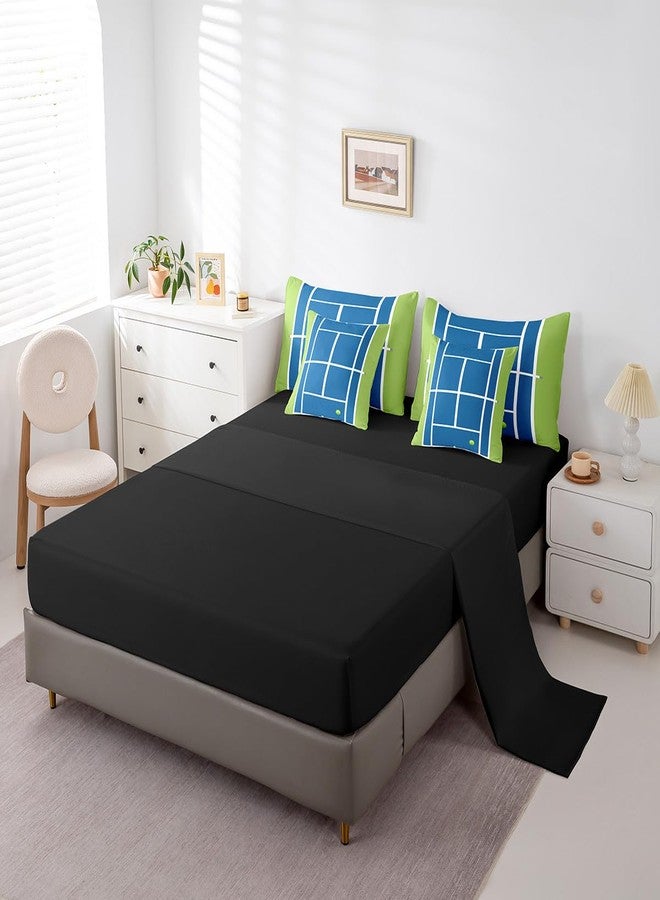 Man Fei Manfei Tennis Court Bed Set in a Bag 7 Pcs,US Tennis Competition Sports Game Field Bedding Set,Geometric Stripes Patchwork Blue Green Comforter with Fitted,Flat Sheet,Pillowcase,Pillow Covers,Twin - Image 4