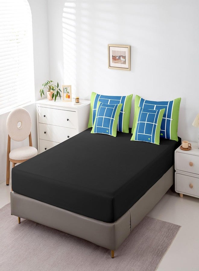 Man Fei Manfei Tennis Court Bed Set in a Bag 7 Pcs,US Tennis Competition Sports Game Field Bedding Set,Geometric Stripes Patchwork Blue Green Comforter with Fitted,Flat Sheet,Pillowcase,Pillow Covers,Twin - Image 5