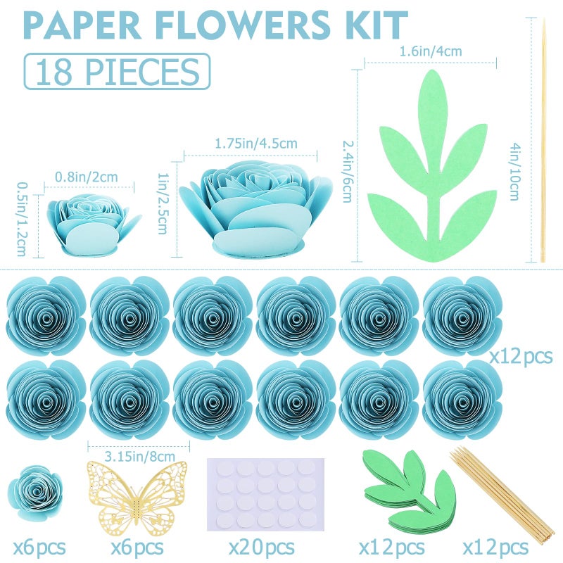 Mverse Mverse Light Blue Roses Artificial Flowers  Mini Paper Flower Crafts DIY Gift Decorations for Custom Shadow Box Frame  Graduation Cap  Cake Topper (18 Pieces  Light Blue)  - Image 5