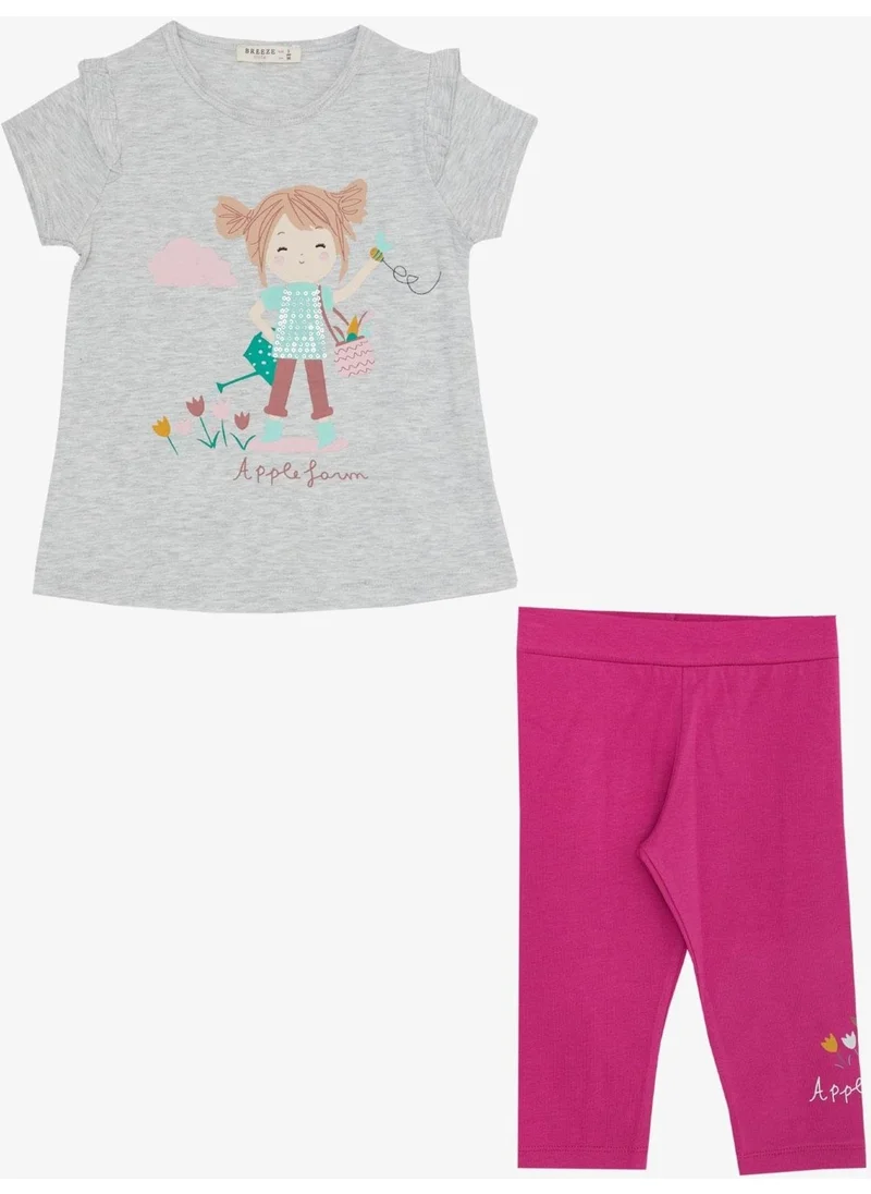 Breeze Girls Capri Tights Suit Pair Girl Printed 1-4 Years, Light Gray Melange